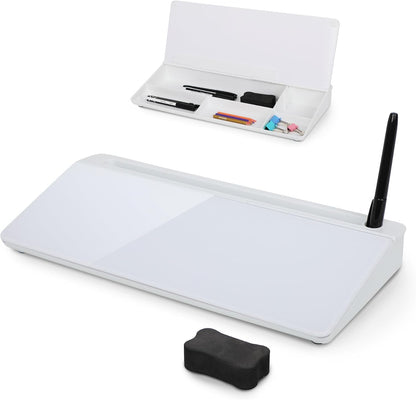 SHANTRA 16'' x 7'' Desktop Whiteboard with Fast Charger Station & Adjustable LED Lamp, Pink Desk Dry Erase Board with Organizer, Computer Pad & Keyboard Stand for Home, School, Office Desk Accessories