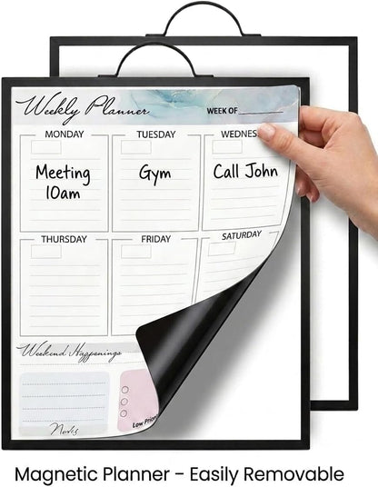 Magnetic Dry Erase Board 12x16 with Foldable Stand, Portable Gold Desktop Whiteboard for Home, Office, School & Kitchen, Includes Weekly & Monthly Magnetic Planner Sheets