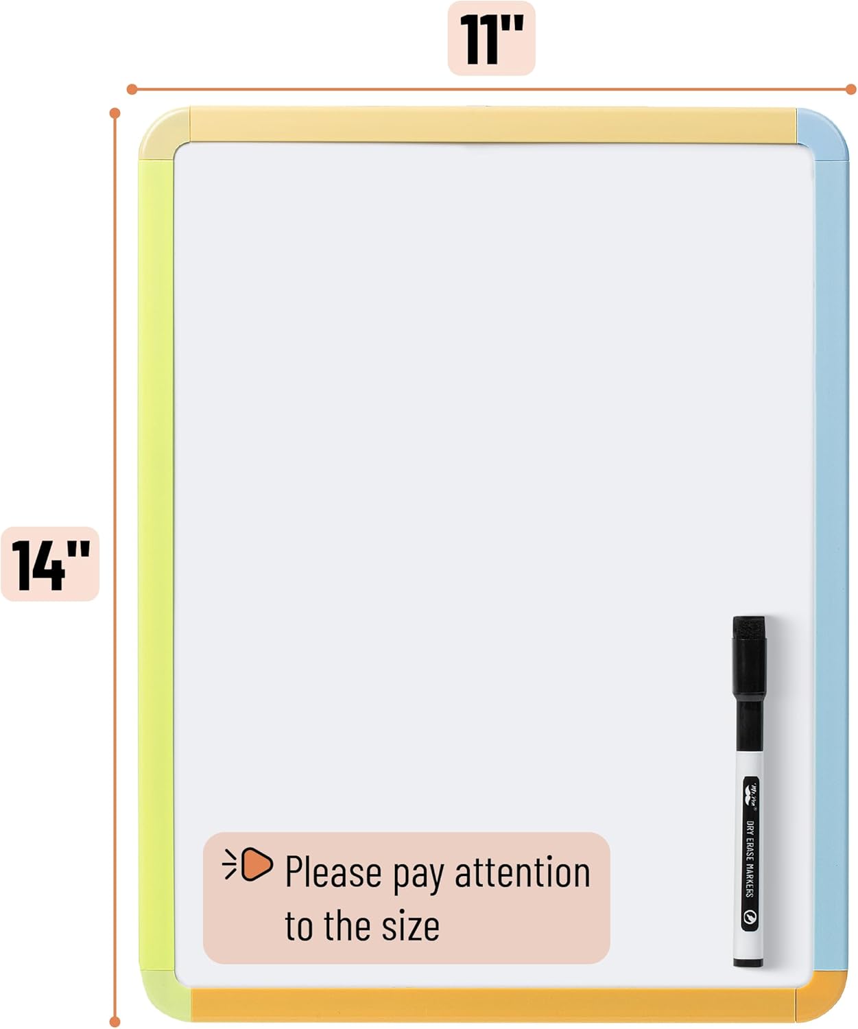 Mr. Pen- Dry Erase Board, 14” x 11” with a Black Dry Erase Marker, White Frame, Small Mini White Board for Students, Fridge, Wall, Locker, Includes Double Sided Tapes