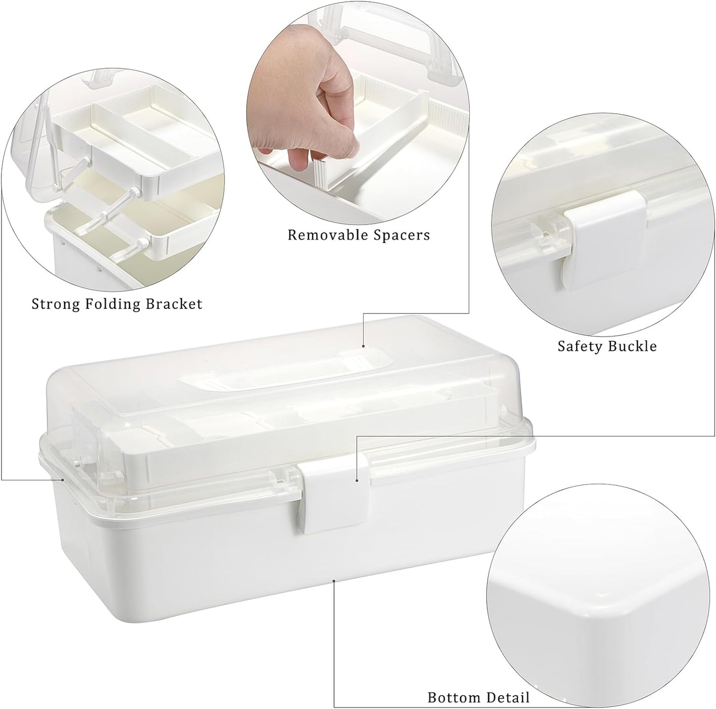BTSKY 3-Layer Plastic Dividing Storage Box Craft Organizer and Storage with Adjustable Spacers Portable Handled Art Supply Organizer Multipurpose Home Utility Box for Medicine Sewing(Haze Green)