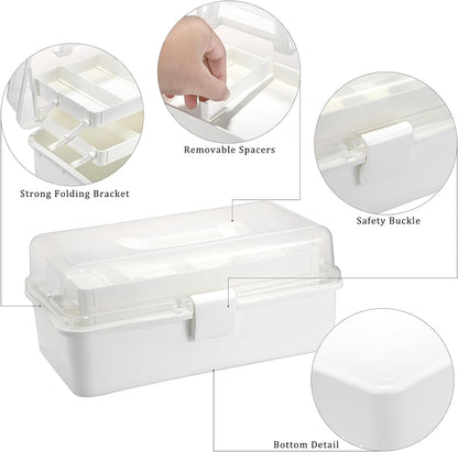 BTSKY 3-Layer Plastic Dividing Storage Box Craft Organizer and Storage with Adjustable Spacers Portable Handled Art Supply Organizer Multipurpose Home Utility Box for Medicine Sewing(Haze Green)