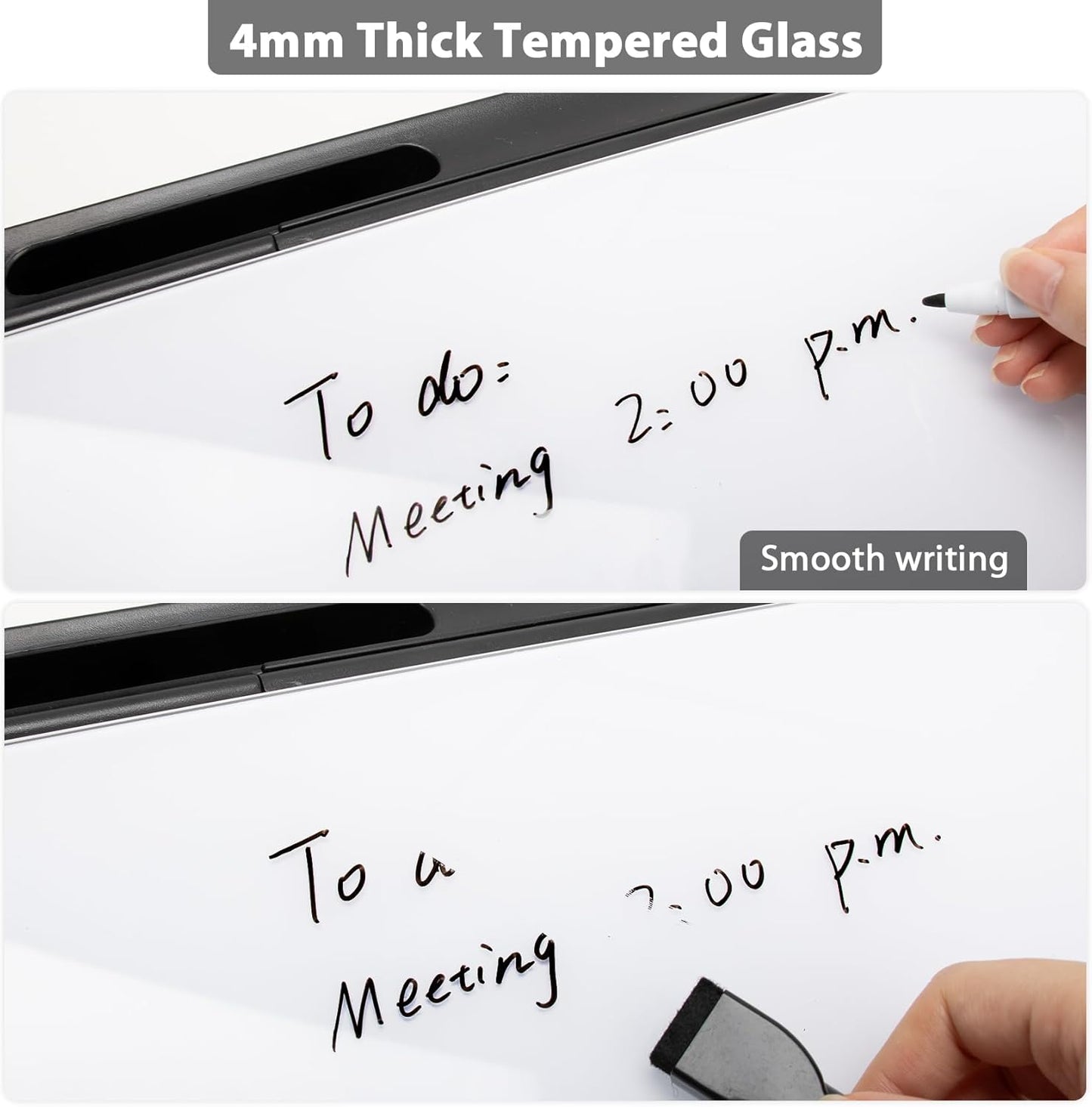 Varhomax Glass Desk Buddy Whiteboard with Storage, Small Dry Erase Desktop White Board Caddy to-do List Memo Notepad for Office, School and Home Office Supplies (Black)