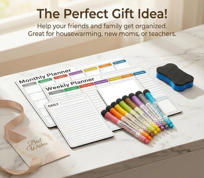 Magnetic Calendar for Refrigerator (3-Pack, Ships Flat) - 17"x12" Monthly, Weekly & Daily Planner with Lined Grids - Nano-Tech Dry Erase Board Fridge Whiteboard, 8 Markers & Eraser