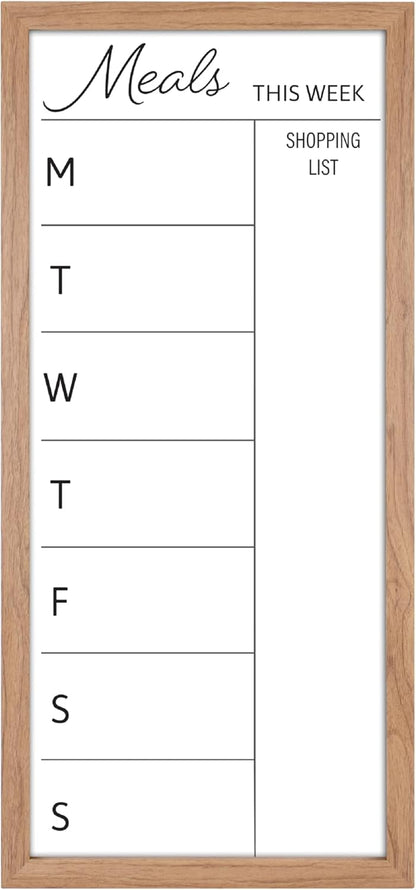 MCS Dry Erase Weekly Planner 11x24 Walnut Framed Calander Whiteboard for Wall, Plan Your Week with Family Weekly Planner for Dinners, Sports, Events & More
