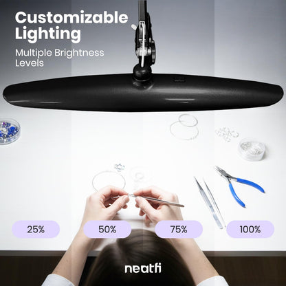 Neatfi XL 2200 Lumens 24W LED Desk Lamp – Shadow-Free Task Lighting | 4-Level Dimming | Home Office & Crafts Use | 20-Inch Wide Head (White, Non-CCT with Clamp)