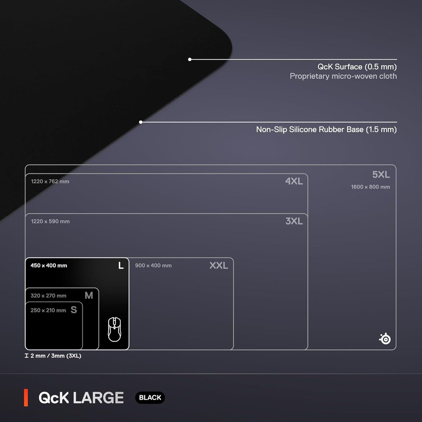 SteelSeries QcK Gaming Mouse Pad - XXL Cloth - Peak Tracking and Stability - Esports Mousepad - Never-Slip - Full Desk Coverage