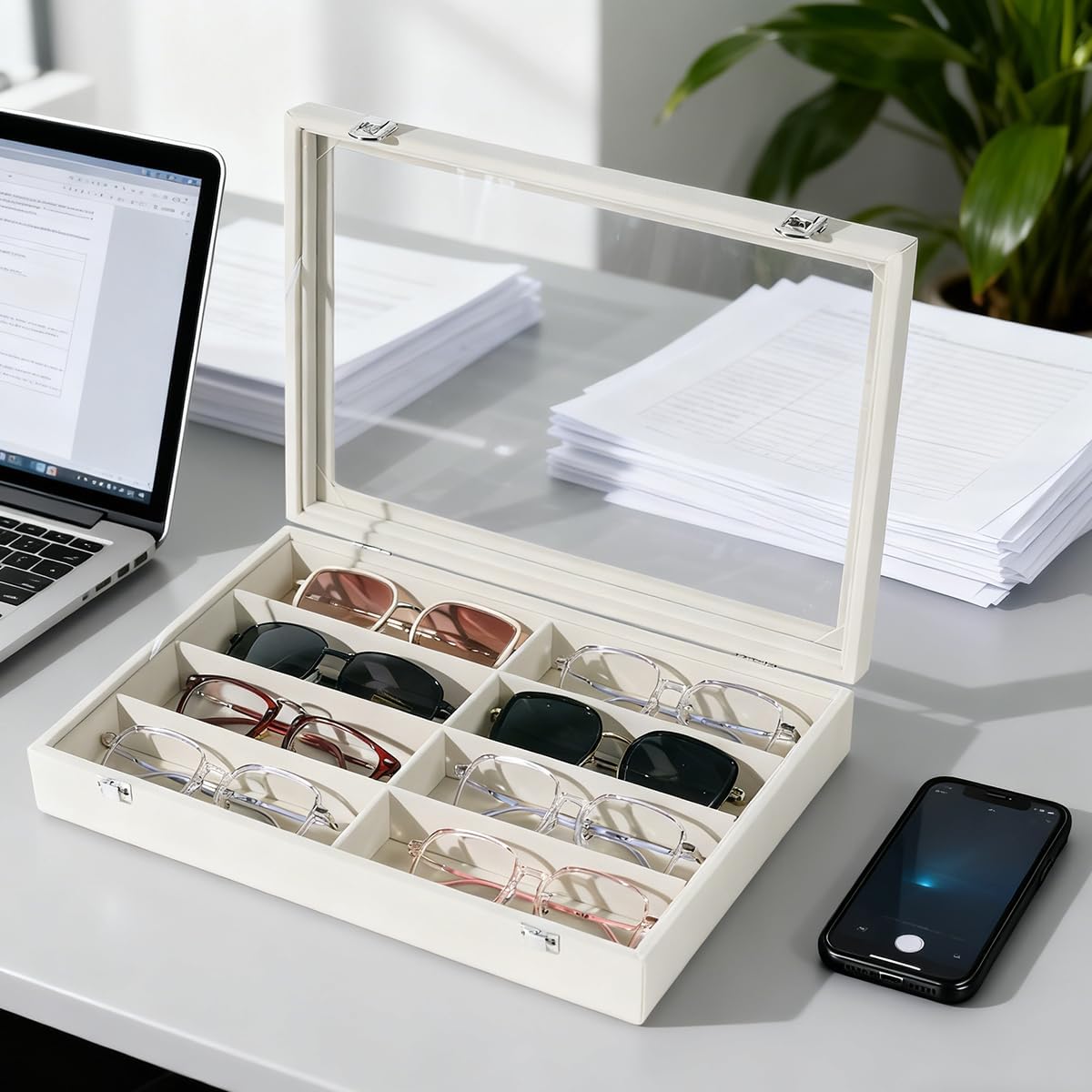 Glasses Holder Box Drawer Sunglass Organizer for Men Clear Storage Case 8 Slot Multiple Reading Glasses Display