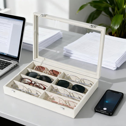 Glasses Holder Box Drawer Sunglass Organizer for Men Clear Storage Case 8 Slot Multiple Reading Glasses Display