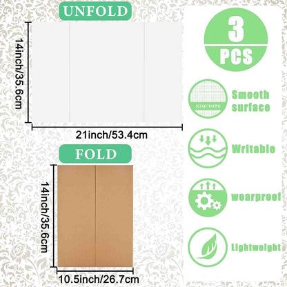 3 pcs Small White Tri-Fold Display Boards, 21 x 14 Inches Corrugated Trifold Poster Boards for School Projects, Science Fairs, Business Presentations and Exhibitions