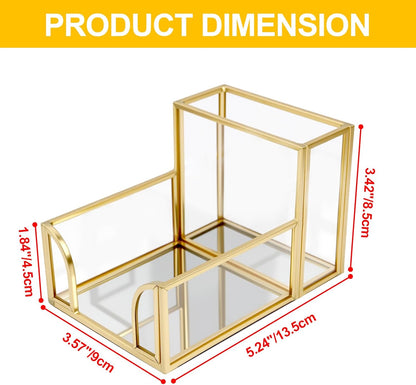 Glass Sticky Note Holder, Gold Post It Note Dispenser for Desk,3 x 3 Inch Post It Note Holder,Stylish Sticky Note Dispenser for Home Office Desk