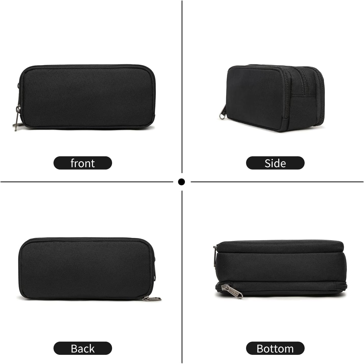 Della Gao Large Pencil Case, Big Capacity Pencil Pouch with 2 Compartments, Office Pencil Bag with Zipper, Big Pen Case for Adults (01-Black)