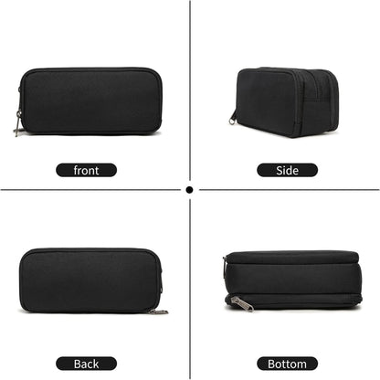 Della Gao Large Pencil Case, Big Capacity Pencil Pouch with 2 Compartments, Office Pencil Bag with Zipper, Big Pen Case for Adults (01-Black)