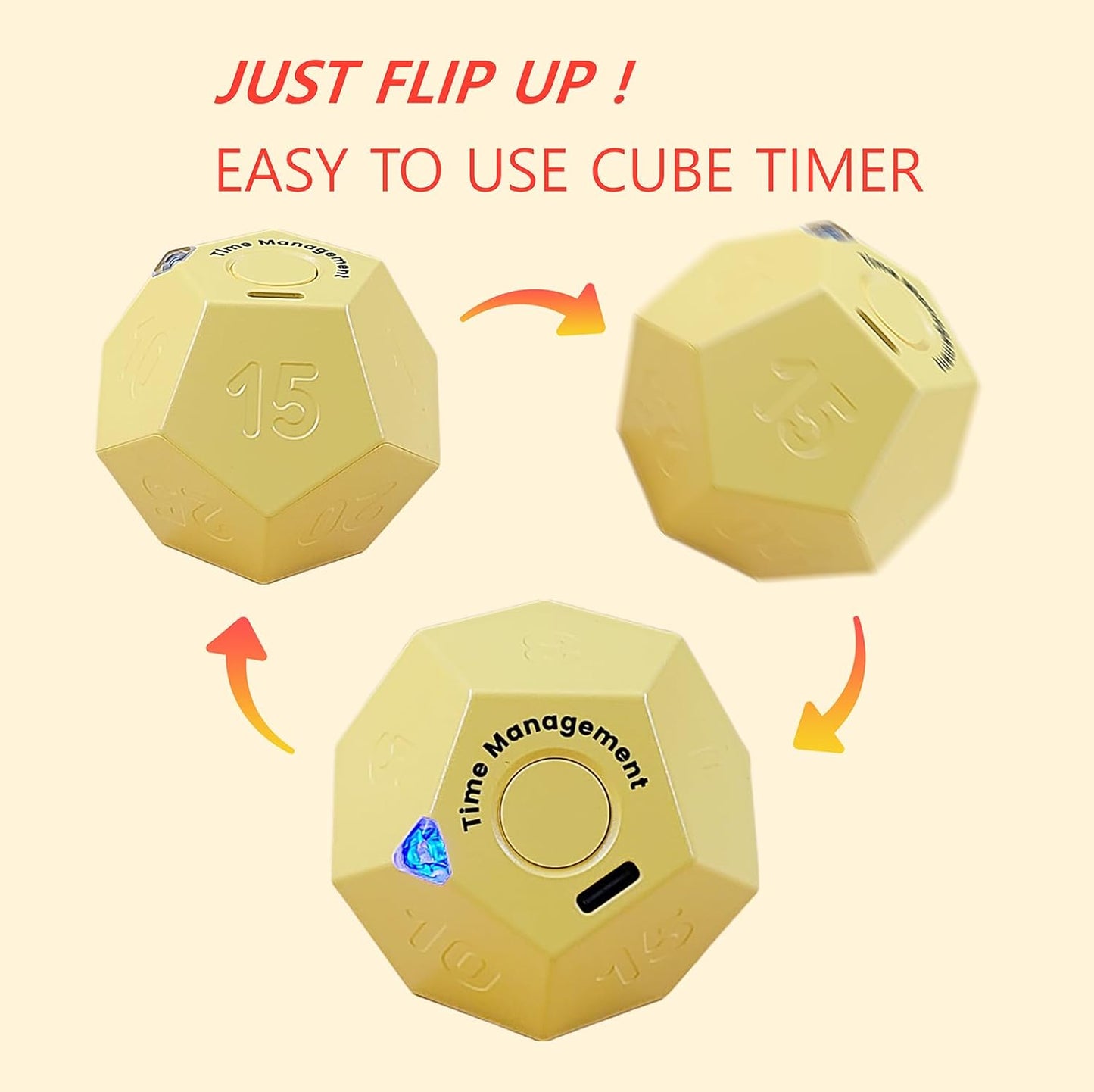Cube Pomodoro Timer - Flip to Start Countdown, Rechargeable Mini Productivity Timer for Study, Office, 11 Preset Times, Silent/Vibration, Time Management Tool for Kids & ADHD (White)