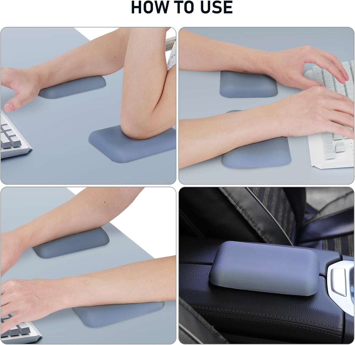 Leolee Elbow Rest Pads for Desk, Black Ergonomic Arm Rest Pads with Memory Foam & Non-Slip Base, Armrest Cushion Support Pad Relieve Elbow and Wrist Pain for Computer, Office, 2 Packs