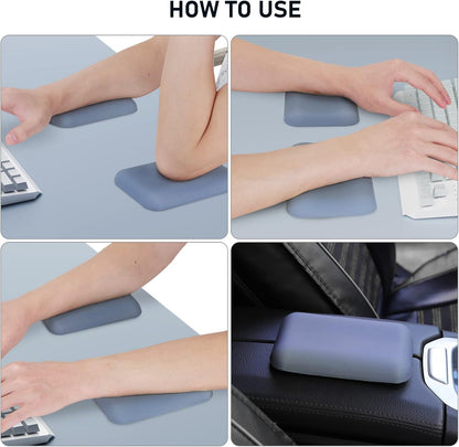 Leolee Elbow Rest Pads for Desk, Black Ergonomic Arm Rest Pads with Memory Foam & Non-Slip Base, Armrest Cushion Support Pad Relieve Elbow and Wrist Pain for Computer, Office, 2 Packs