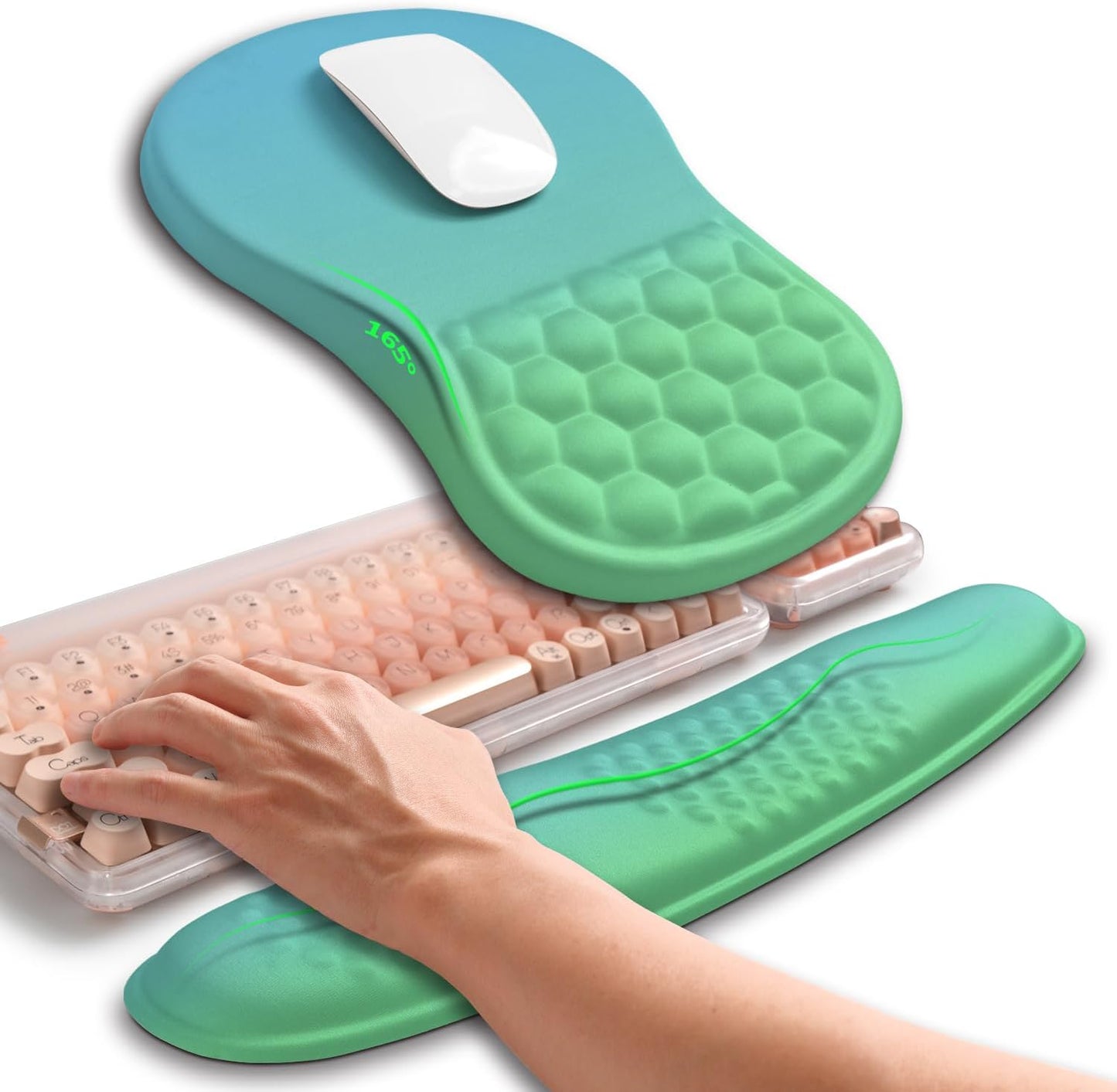 Hokafenle 2in1 Combination, Wave Keyboard Wrist Rest and Ergonomic Curvature Mouse Pad Wrist Support for Relieve Wrist Pain, Filled with Soft Cushion Memory Foam, Black