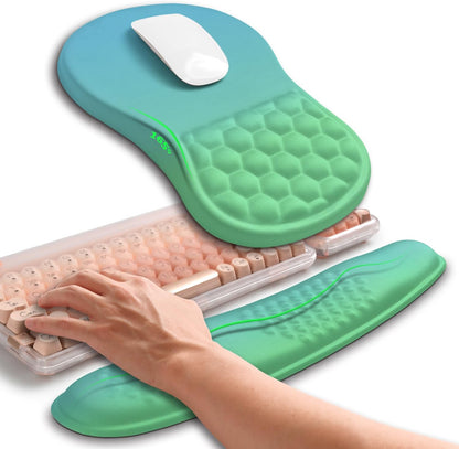 Hokafenle 2in1 Combination, Wave Keyboard Wrist Rest and Ergonomic Curvature Mouse Pad Wrist Support for Relieve Wrist Pain, Filled with Soft Cushion Memory Foam, Black