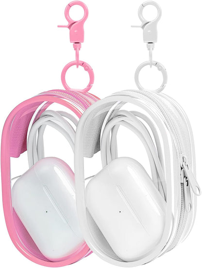 Linsaner 1|2|4 Pack Available Storage Bag for Organizing Data Cables, Earphone, Chargers, Keys, Change, Blind Box Doll Transparent Display Bag, Tech Pouch (Black, 1 Pack)