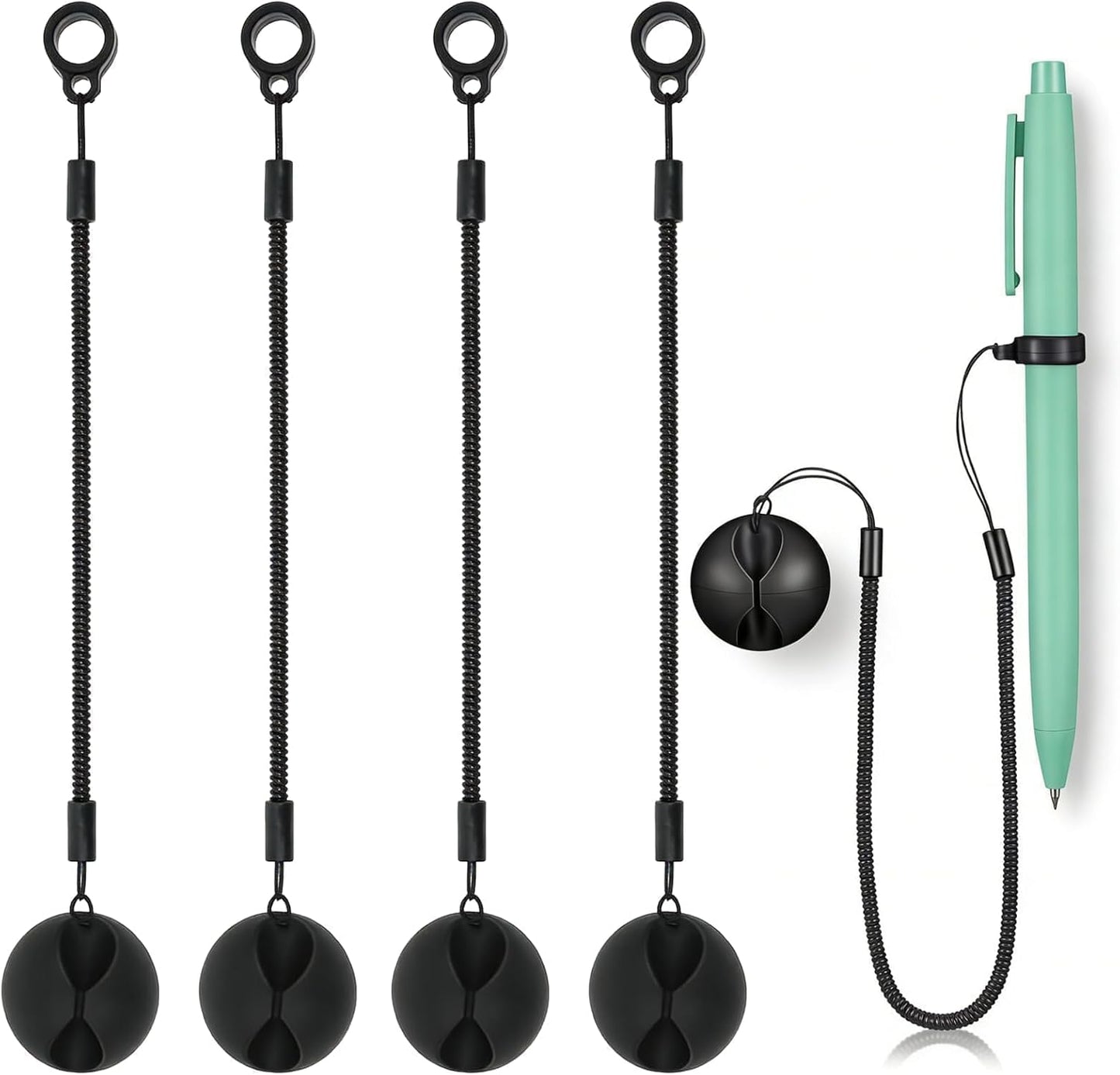 4PCS Retractable Pen Leash Holder with Chain,Plastic Pencil Lanyard with Silicone Rings,Anti-Lose Elastic Stylus Teacher Pen Lanyard Elastic Tether for Tablets Writing Boards Loss Prevention Strap