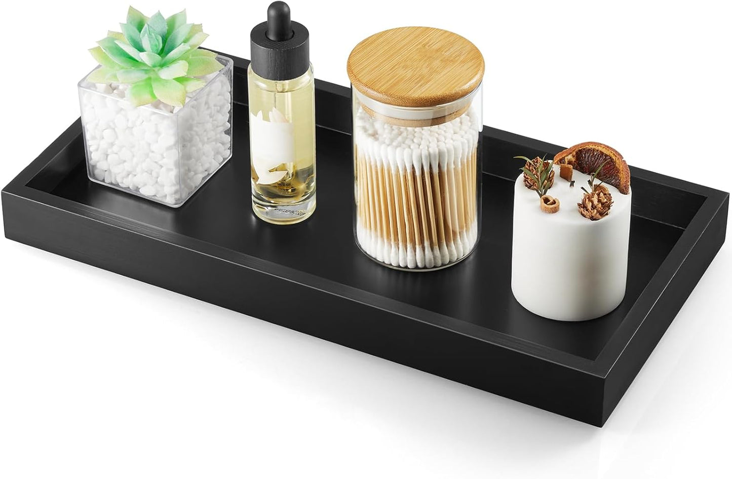 ALELION 8" Acacia Wood Bathroom Vanity Tray for Counter - Dresser Top Tray for Perfume Jewelry Candle Key Catchall - Small Kitchen Countertop Organizer for Soap Dispenser and Sponge Holder