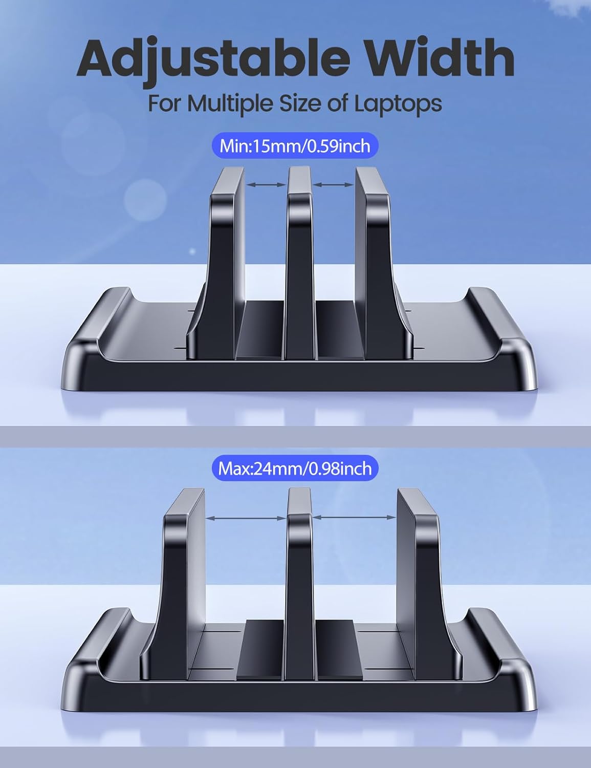 Vaydeer Vertical Laptop Stand for Desk,Dual Slots Plastic Laptop Holder with Space Saving 4-in-1 Design,Adjustable Laptop Organizer Storage Supports for MacBook,Mac,HP,Dell,Microsoft Surface,Lenovo