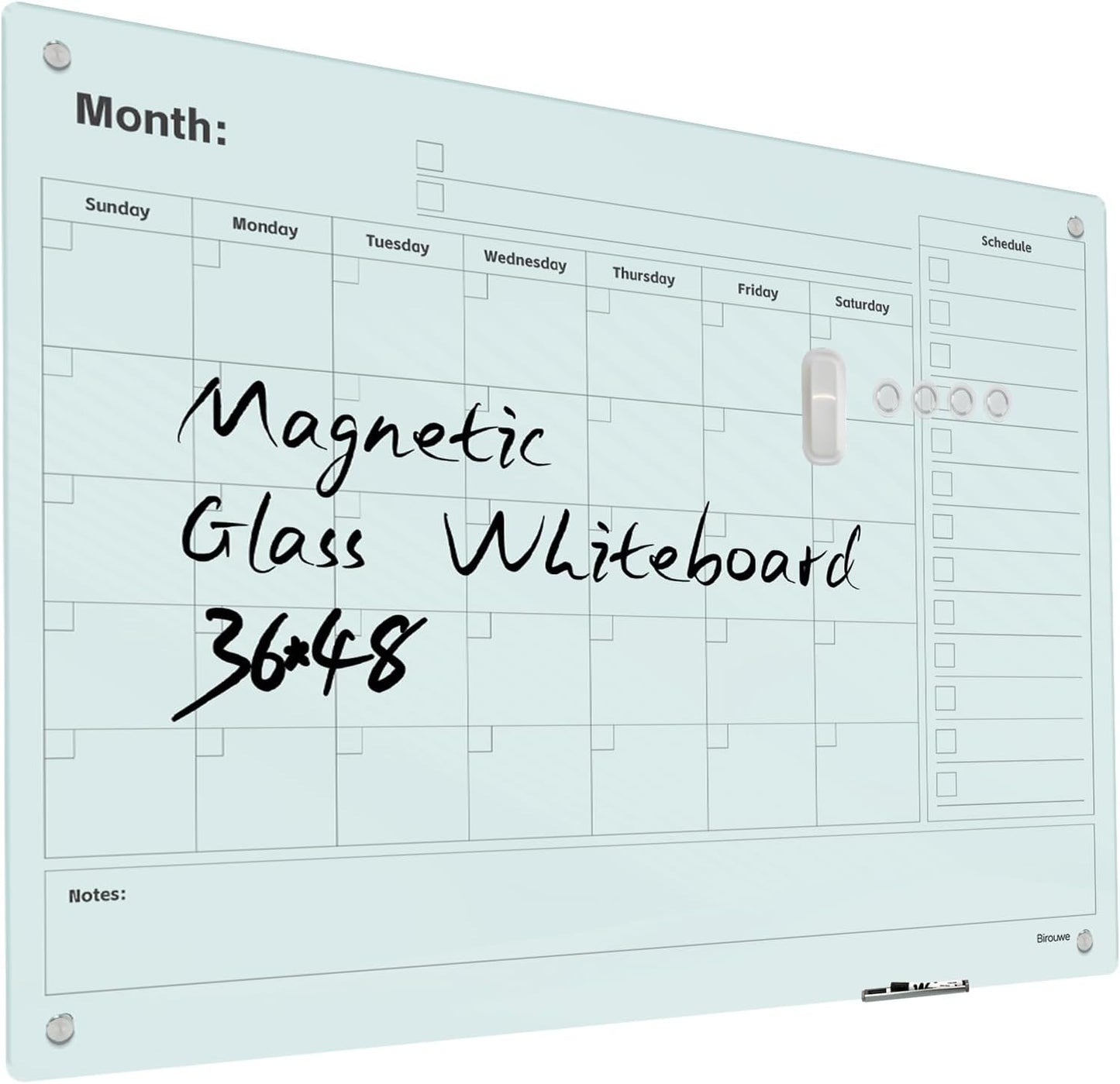 Magnetic Glass Whiteboard - Glass Dry Erase Board 48"x36" Large Frameless Board for Walls Office School and Home