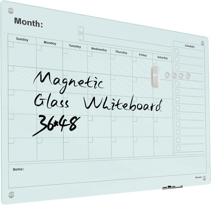 Magnetic Glass Whiteboard - Glass Dry Erase Board 48"x36" Large Frameless Board for Walls Office School and Home