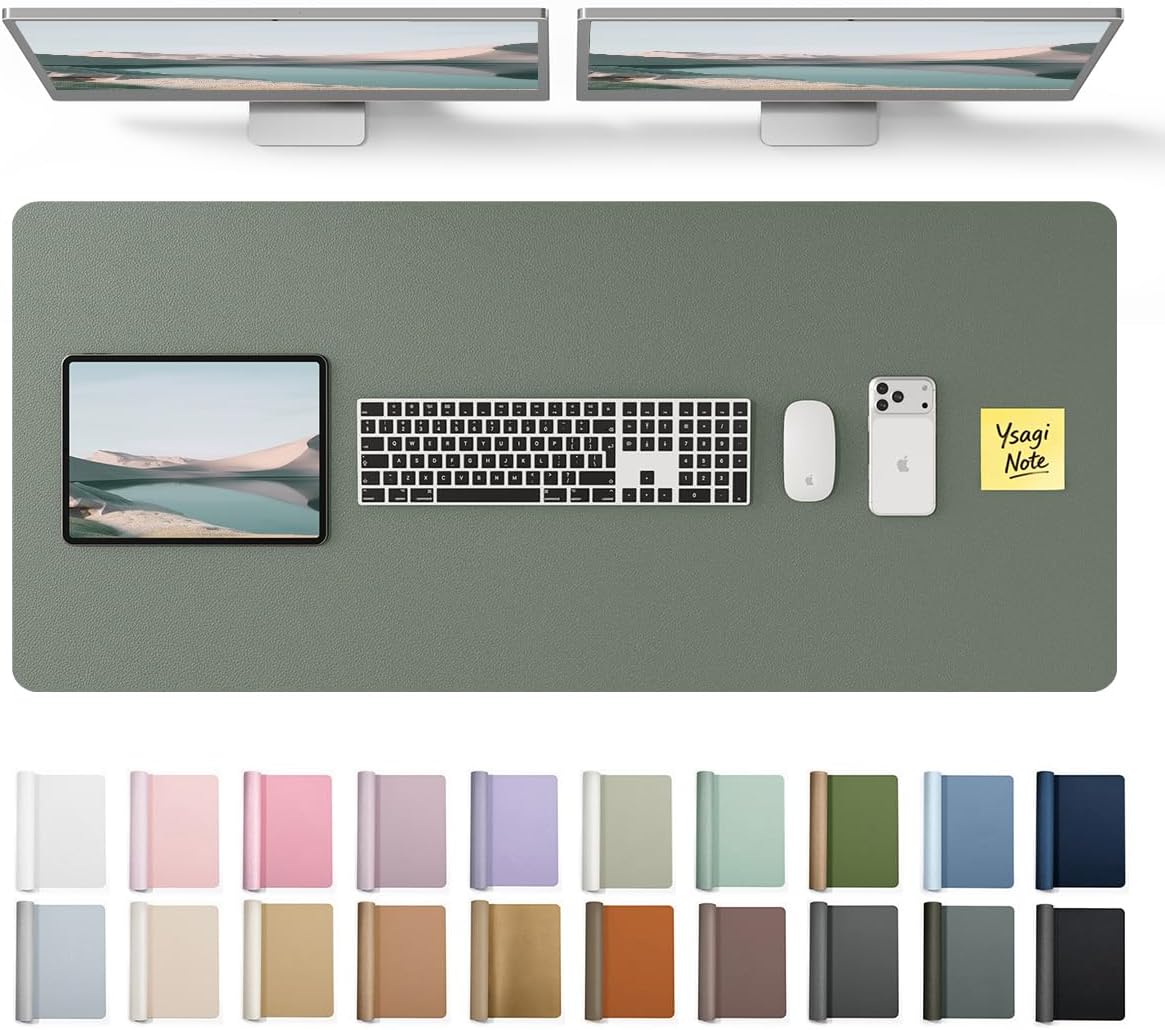 YSAGi Leather Desk Pad Protector, Office Desk Mat, Large Mouse Pad, Non-Slip PU Leather Desk Blotter, Waterproof Laptop Desk Writing Pad for Office and Home (23.6" x 13.8", Eggshell) - Colors B