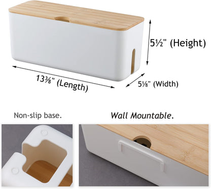 Changsuo Cable Management Box Set Cable Organizer Boxes for Extension Cord Power Stripe Surge Protector Wire Management Organizer Cover Hider for Desk Home Office Kitchen (Small & Large White)
