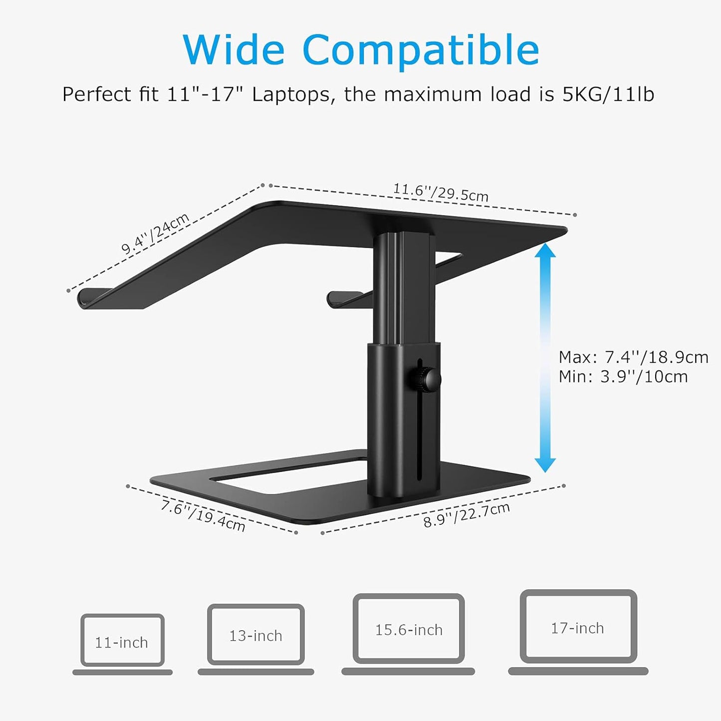 BoYata Laptop Stand, Ergonomic Aluminum Height Adjustable Computer Stand Laptop Holder for Desk, Compatible with MacBook Pro/Air, Dell, Lenovo, HP, Samsung, More Laptops 11-17"