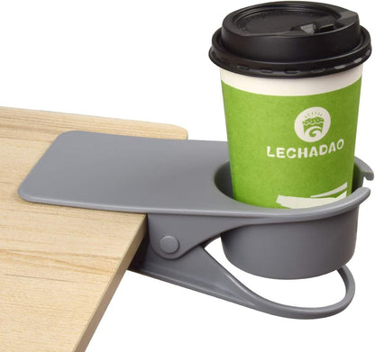 Drinking Cup Clip, Desk Cup Holder, Table Edge Clamp - Place Water Glass, Coffee Mug, Beverage, Cell Phone. Best Office Accessories (Black)
