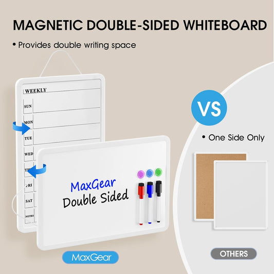 MaxGear Weekly Dry Erase Calendar Board for Wall, 11 x 17 Inch Double-Sided Magnetic Whiteboard, Weekly Planner on One Side and Blank Whiteboard on the Other, Includes 3 Color Markers and Magnets