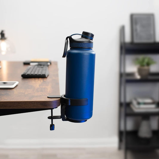 VIVO Clamp-on Desk and Bed Cup Holder, No Spill Adjustable Drink Mount, Support for Hydro Flasks, Coffee Mugs, Easy to Install, Horizontal or Vertical Surface Mounting, Black, Mount-CUP1
