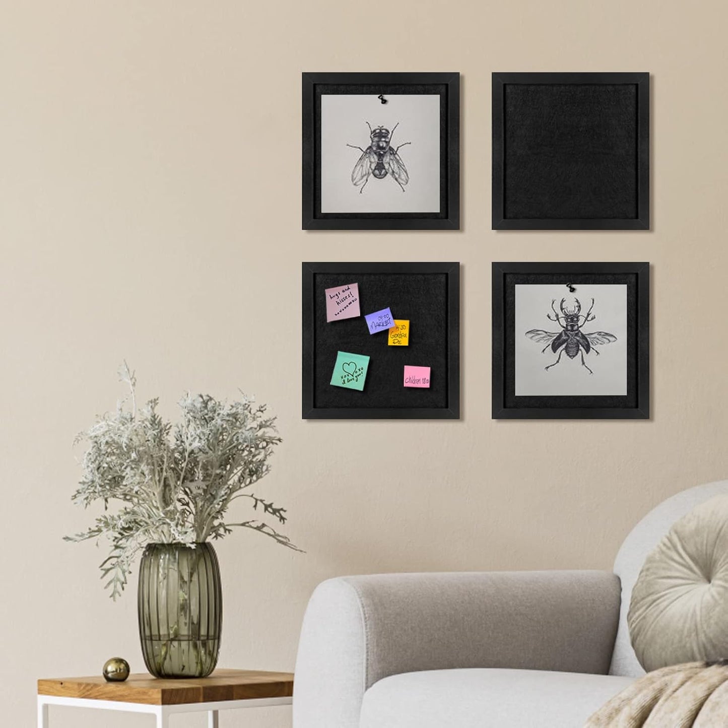 Cork Board Bulletin Board, Cork Boards for Walls with Felt, Small Corkboard with White Frame, Decorative Hanging Pin Board for Home School Office, Vision Board, 11.8x11.8 inches White 1pc