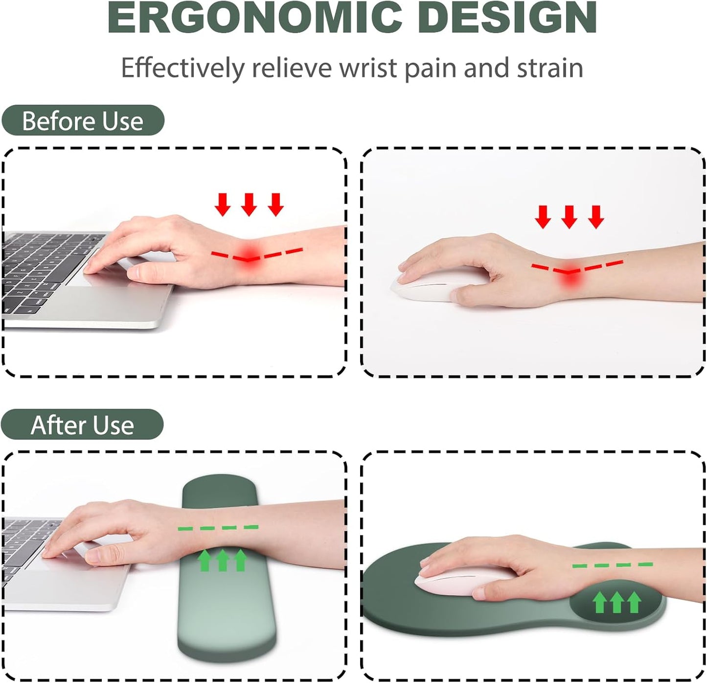 Ergonomic Mouse Pad with Wrist Rest and Keyboard Wrist Rest, Gel Mousepad and Wrist Rest for Computer Keyboard, Pain Relief, Non-Slip PU Base, Mouse Pad with Wrist Support for Gaming, Office, Brown