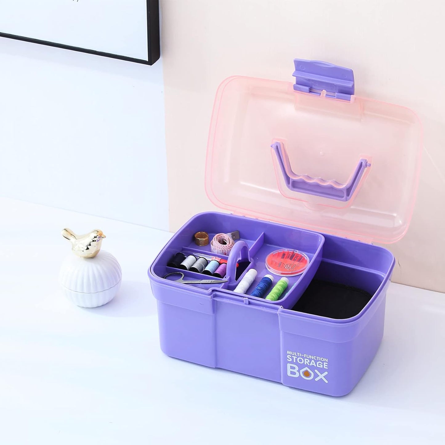 Kinsorcai 11'' Plastic Storage Box with Removable Tray, Multipurpose Organizer and Storage Case for Art Craft and Cosmetic (Green)