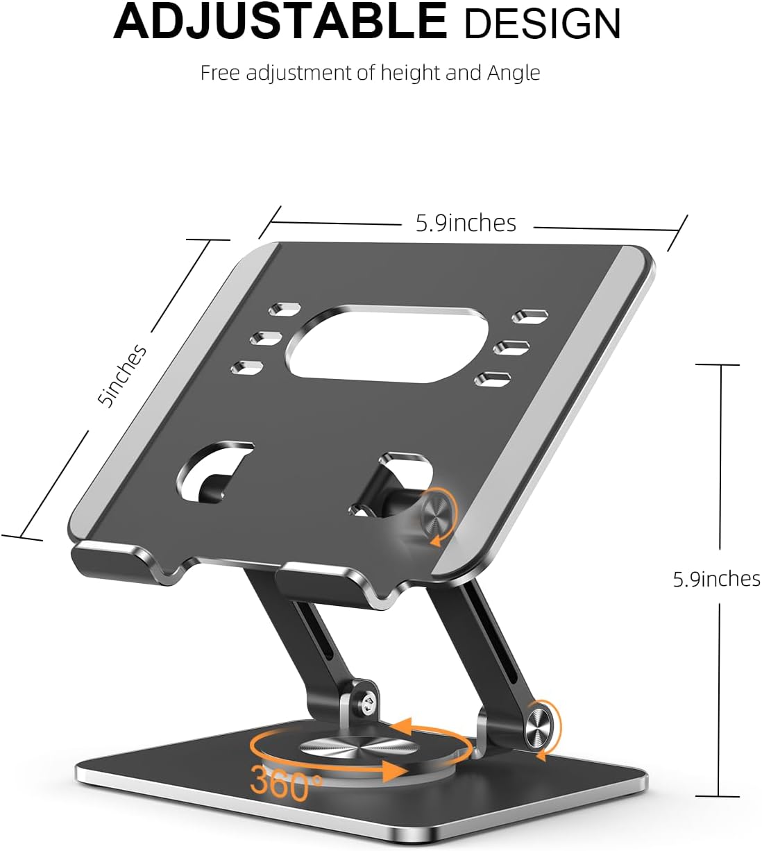 Orlian Tablet Stand Holder with Thickened 360°Rotating Base Dual Rod Adjustable Aluminum Stand for All 5.8-12.9” iPad Samsung Phone Tablet Kindle E-Reader and More, Black