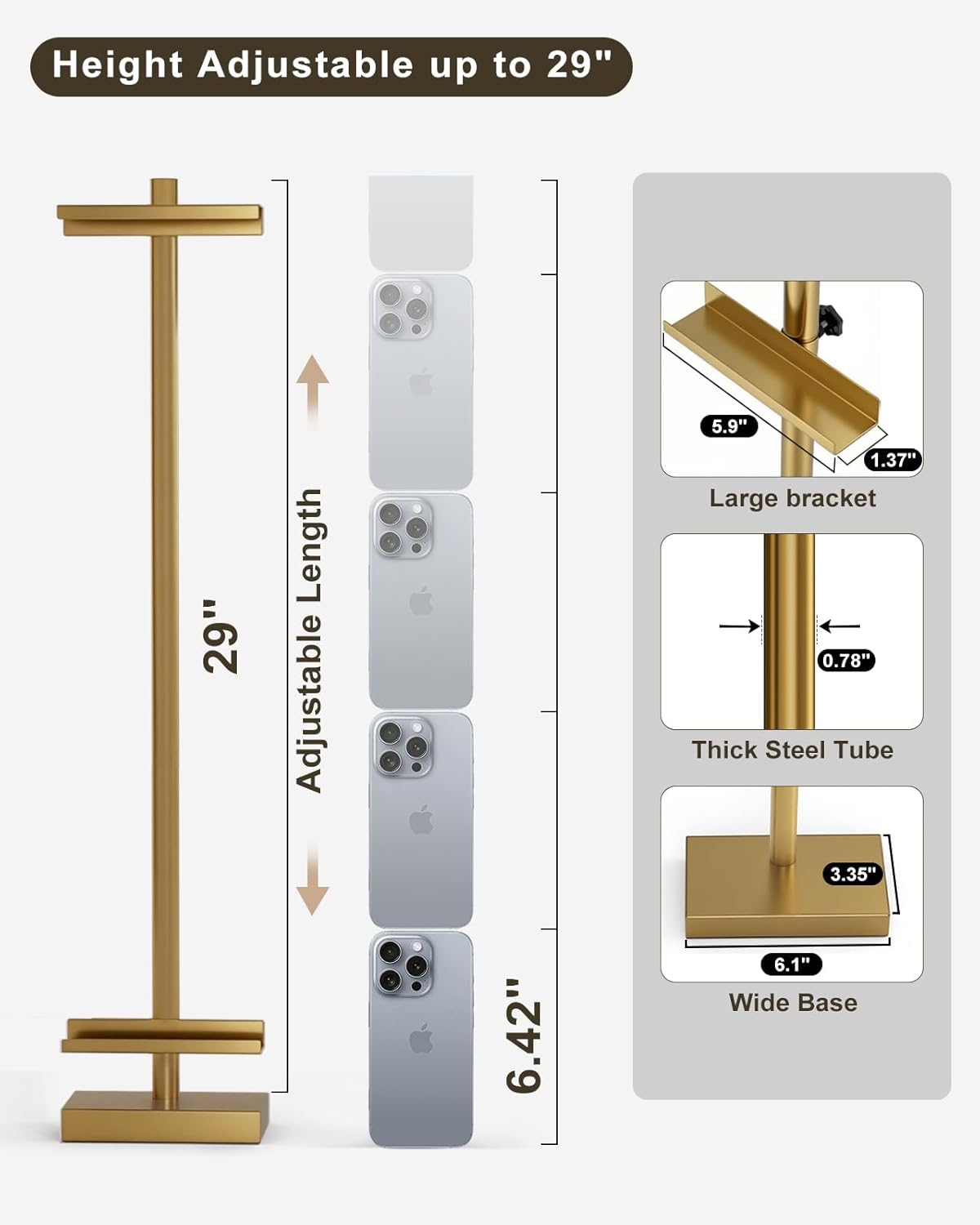 Adjustable Tabletop Easel Stand, Picture Easels for Display Up to 29" H, Metal Picture Frame Holder Stand Table for Art, Photo (Gold)