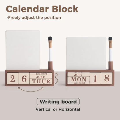 SELEAD Wooden Block Desk Calendar with Chalk Board - Daily Desktop Perpetual Calendar Words Sign Quotes for Home Office Classroom Decor, Teachers Students - Black