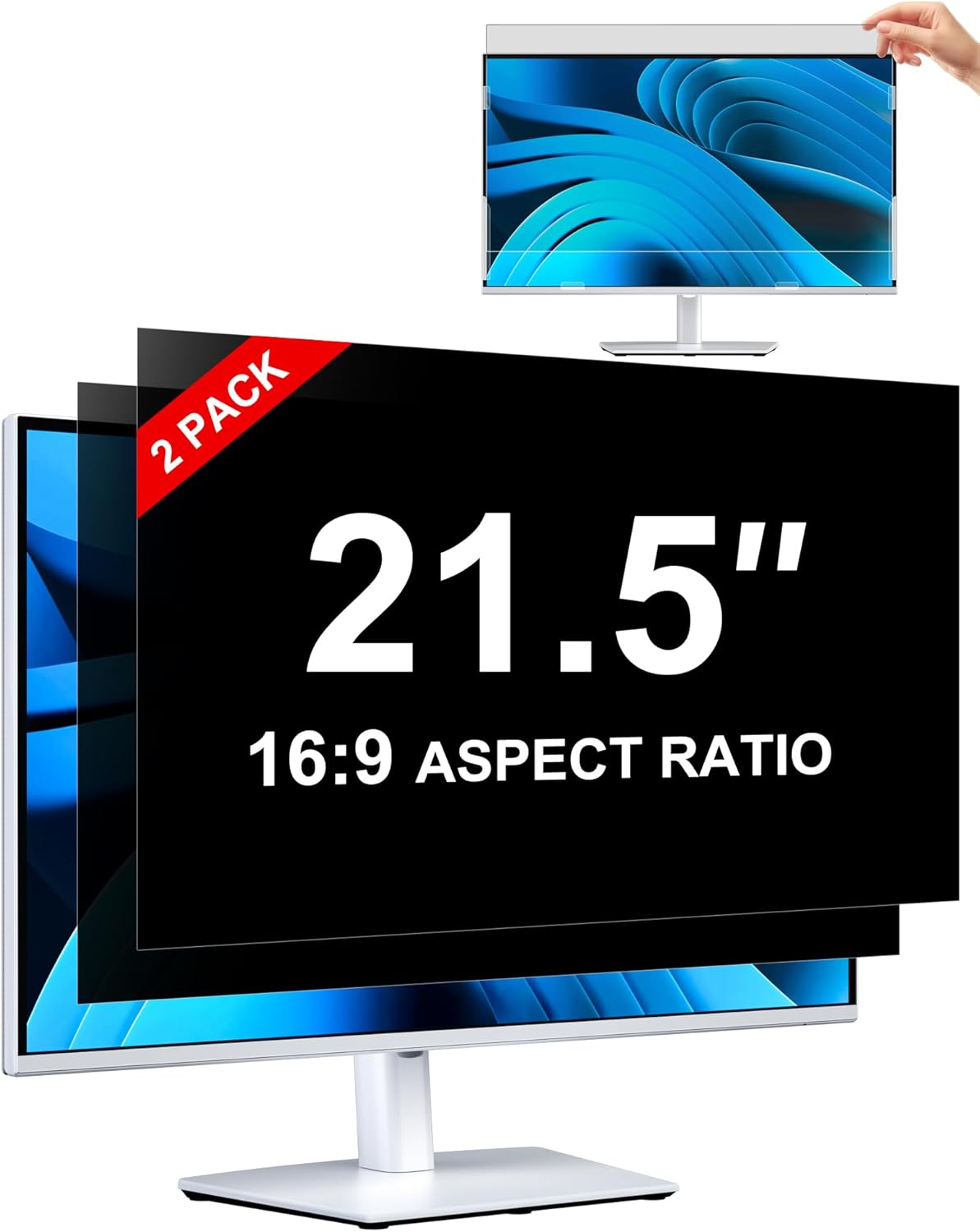 [2-Pack] Privacy Screen For Computer Monitor, 27-Inch 16:9 Aspect Ratio; Anti Spy/Bule Light/Glare And Eye Protection, 2 Install Ways Removable For Office, Airport, Cafe And Other Public Area; Diagonal 27 Inches, Width 23.53 Inches, Height 13.24 Inches