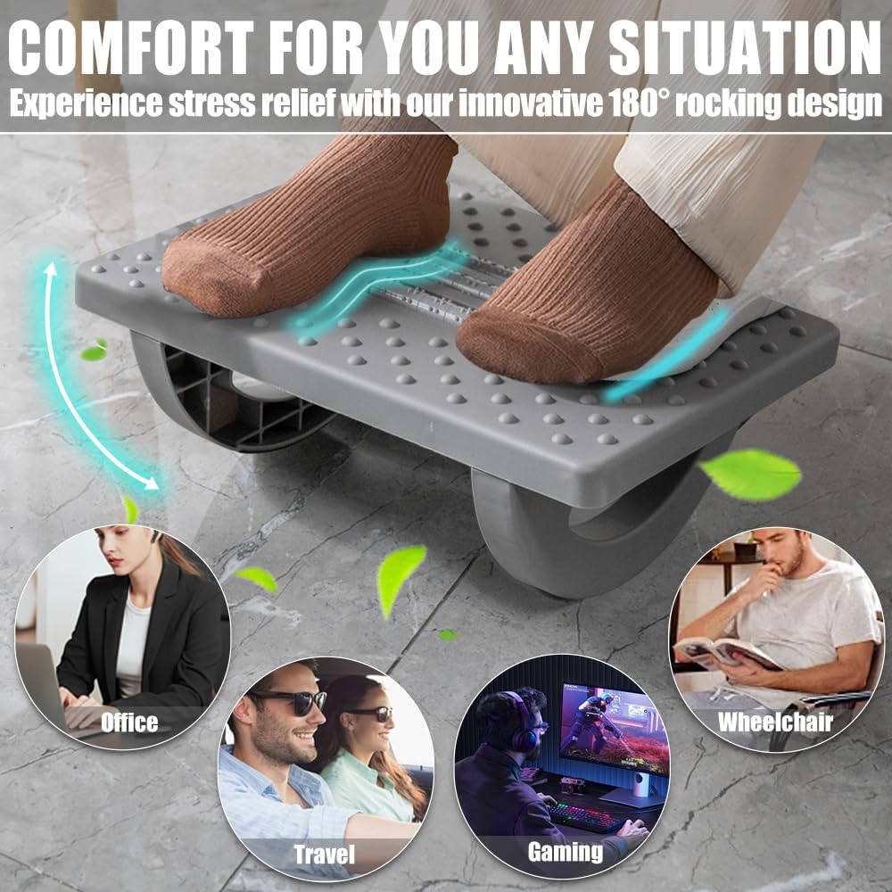 CasaZenith Foot Rest for Under Desk at Work - Ergonomic Foot Stools for Under Office Desk - Rocking Footrest with Roller Massager - Leg Rest for Chair, Computer Gaming -13" L x 9.6" W x 5" H