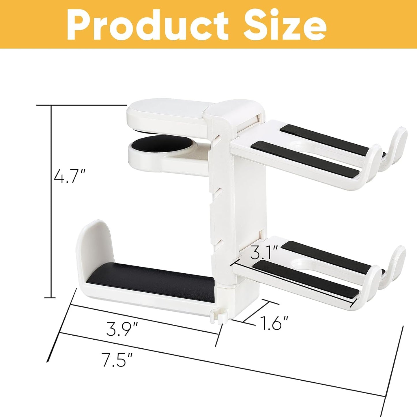 Under Desk Headphone Hanger with Strong Adhesive and Screws Mount, 360° Rotatable Dual Headset Holder Stand, Aluminum Metal Adjustable Headphone Hook, Perfect for Home Gaming & Office - Black
