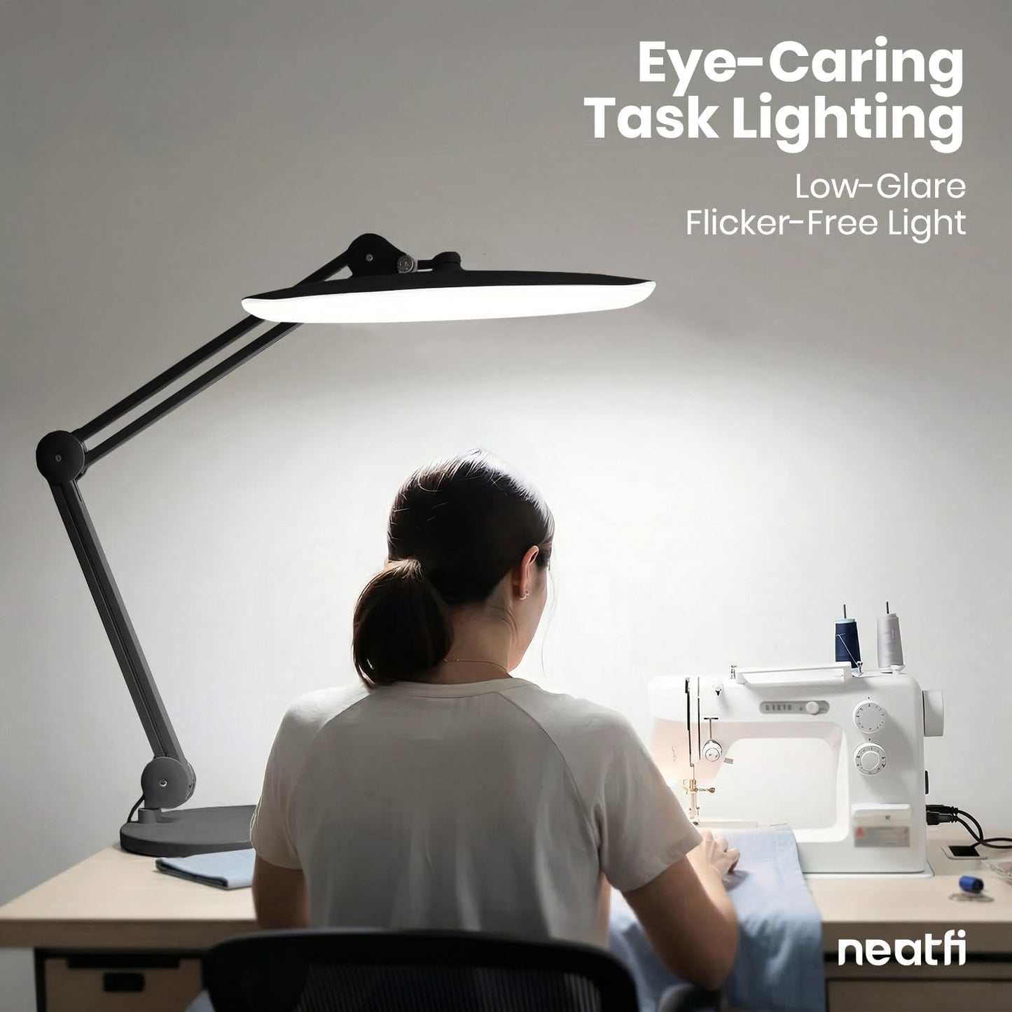 Neatfi XL 2200 Lumens 24W LED Desk Lamp – Shadow-Free Task Lighting | 4-Level Dimming | Home Office & Crafts Use | 20-Inch Wide Head (White, Non-CCT with Clamp)