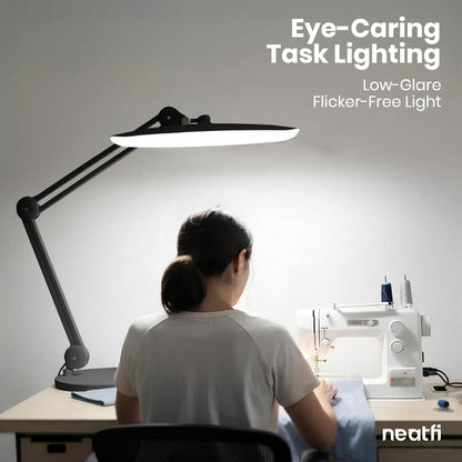 Neatfi XL 2200 Lumens 24W LED Desk Lamp – Shadow-Free Task Lighting | 4-Level Dimming | Home Office & Crafts Use | 20-Inch Wide Head (White, Non-CCT with Clamp)