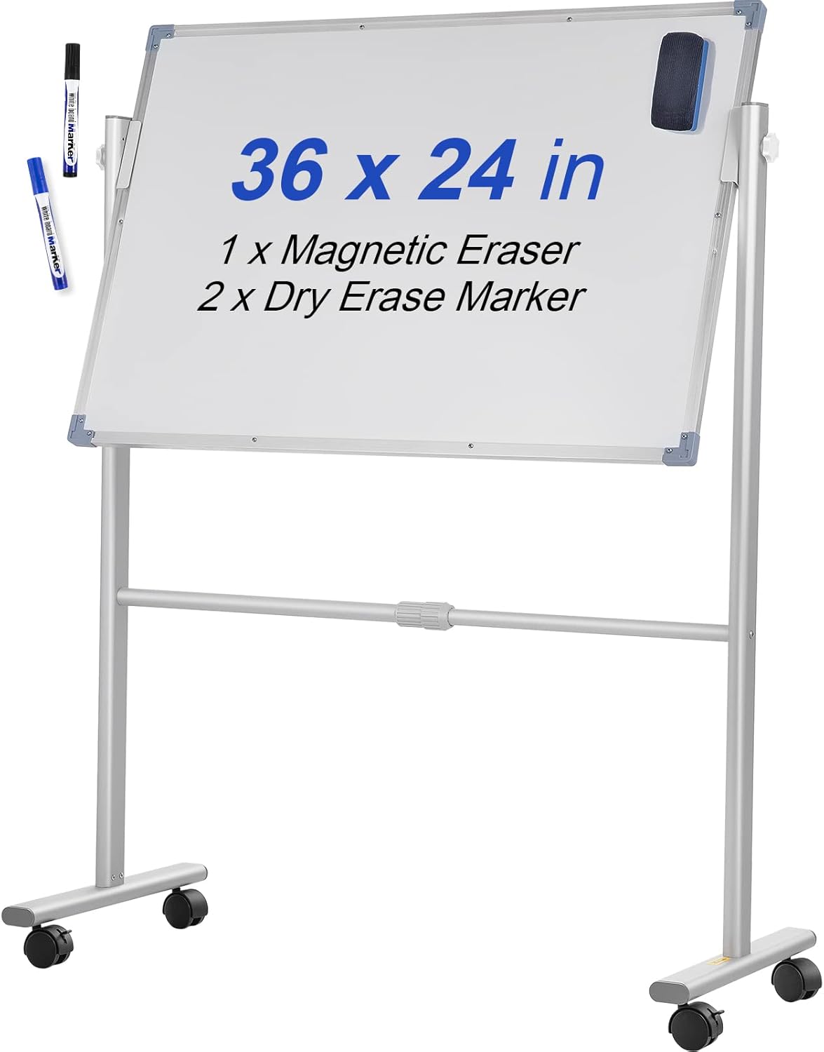 VEVOR Magnetic Glass Whiteboard, Dry Erase Board 36"x24", Wall-Mounted Large White Glassboard Frameless, with Marker Tray, an Eraser and 2 Markers, Black