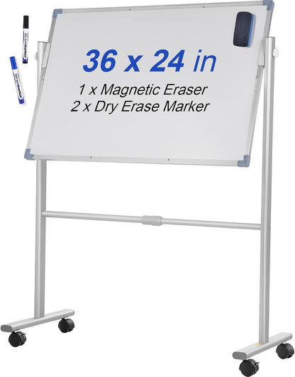 VEVOR Magnetic Glass Whiteboard, Dry Erase Board 36"x24", Wall-Mounted Large White Glassboard Frameless, with Marker Tray, an Eraser and 2 Markers, Black