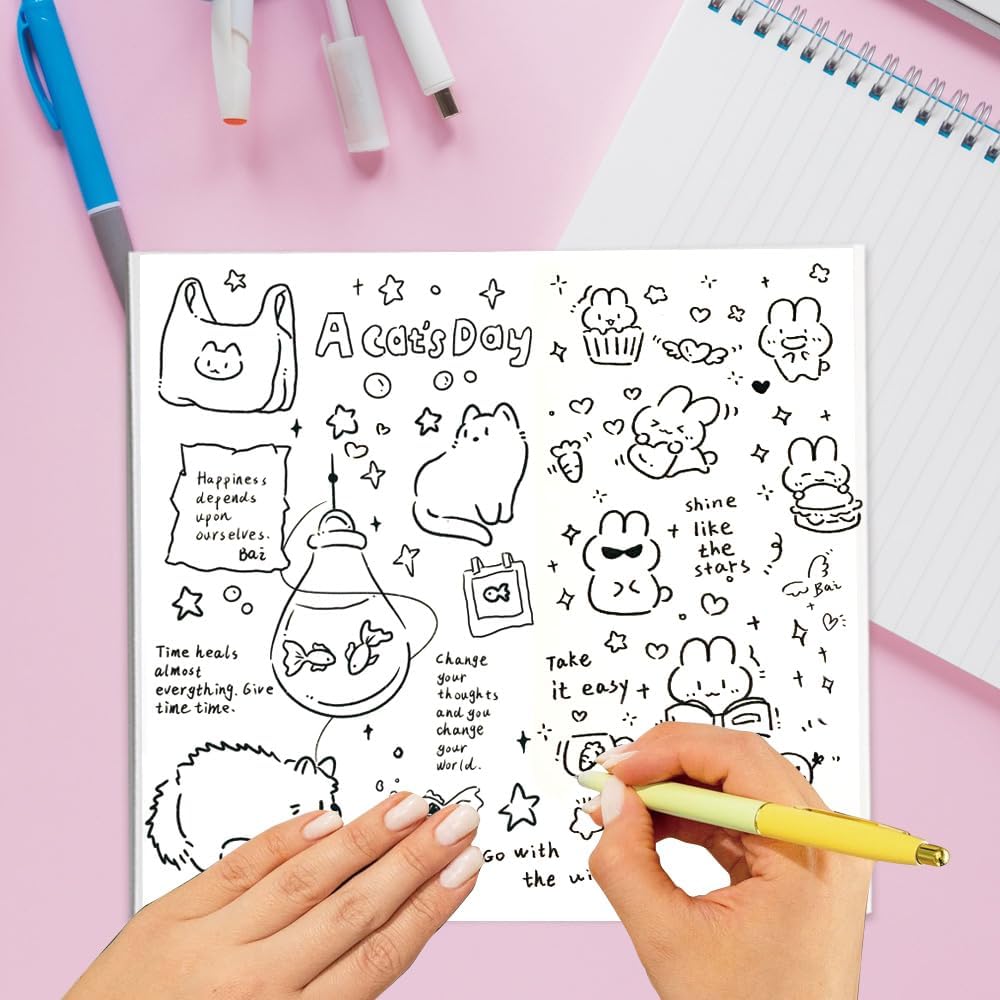 qianshan Travelers Notebook Inserts with PVC Sleeve,Undated Weekly Planner,Weekly To Do List Notepad,TN Journal,30 Sheets,8.5" x 4.7",Pocket Travelers Notebook for Journals,Diaries,Planners,Pink Cat