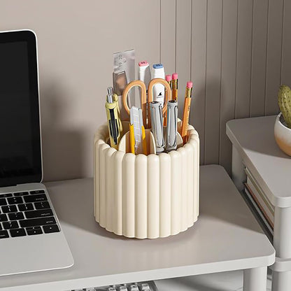 Anyoifax 360 Rotating Makeup Brush Holder 7 Slots Make Up Brush Organizer Removable Spinning Cosmetic Brushes Storage Pen Holder for Vanity, Dresser, Desk, White