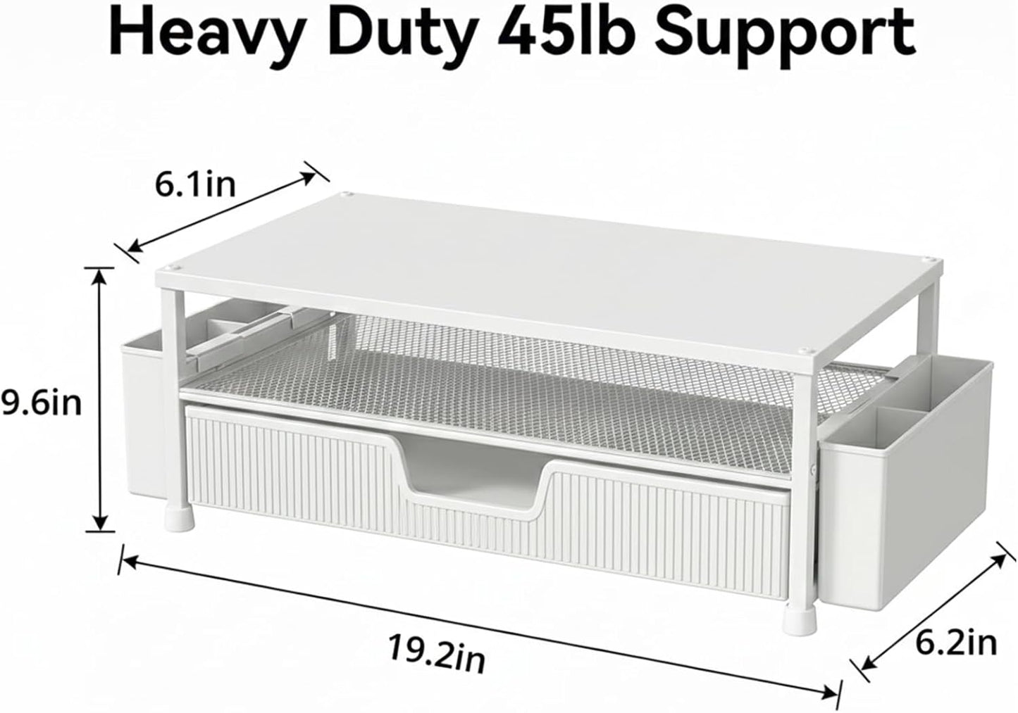 ECOLOVI Desk Organizer and Accessories, 2-Tier Computer Monitor Stand Rise with Storage Drawer & 2 Pen Holders, Laptop & Printer Stand for Desktop, Workspace Organizers for Office Supplies (Brown)