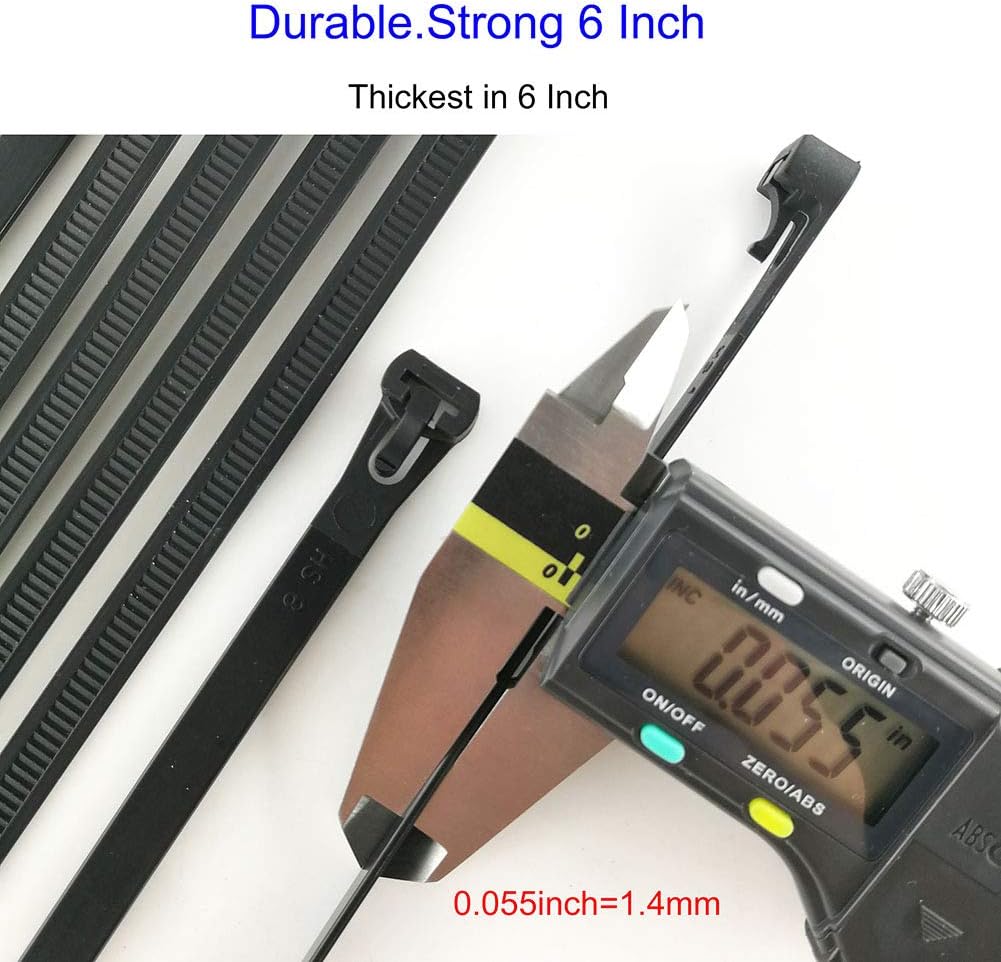 HS 6 Inch Releasable Cable Ties Adjustable Wire Tie Straps (100 Pack) 50 Pound Heavy Duty Wire Zipties Reusable Zip Ties Small for Pc,Cord,Black